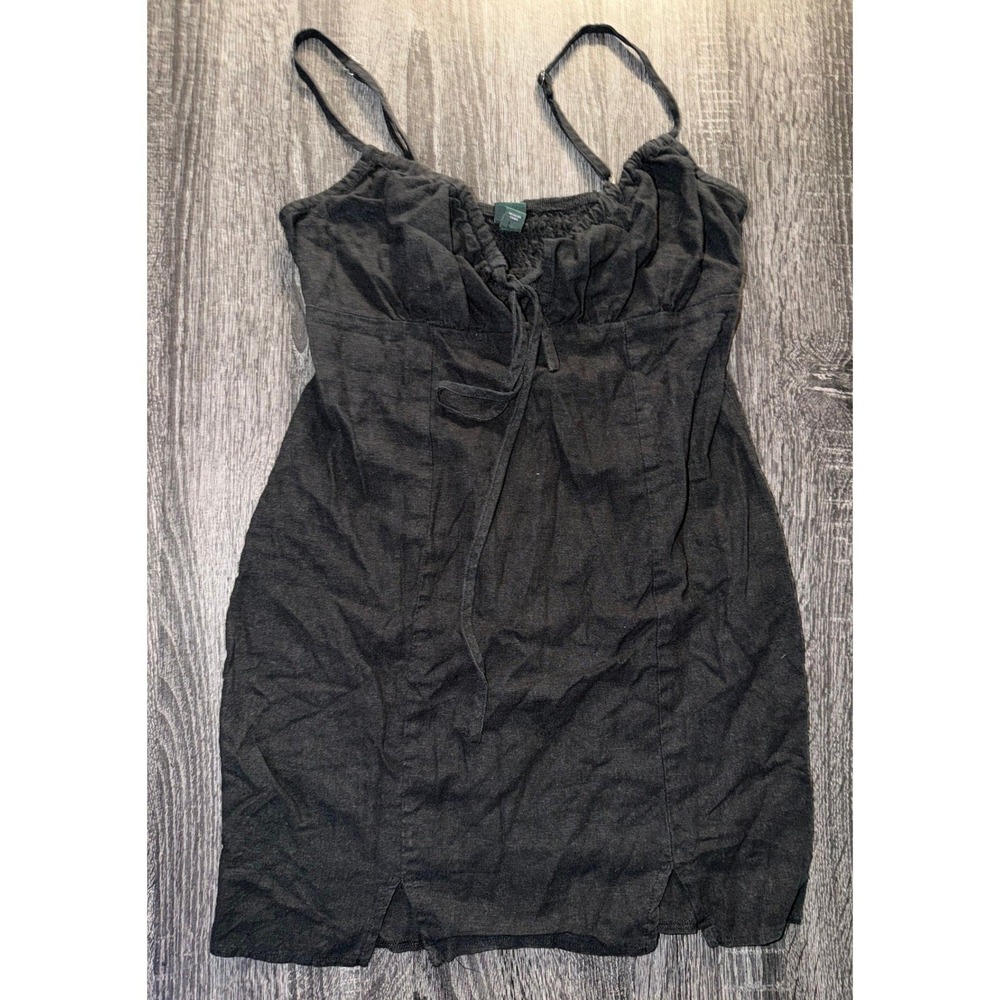 Wild Fable Black Ruched Tie Front Mini Dress Adjustable Straps Smocked Back LBD